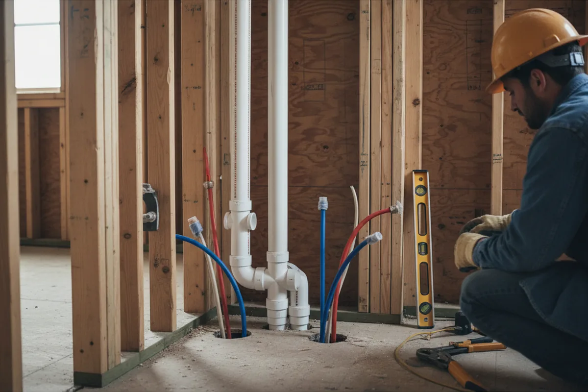 Drain and supply rough-in during Sump Pump Repair in Stone Harbor